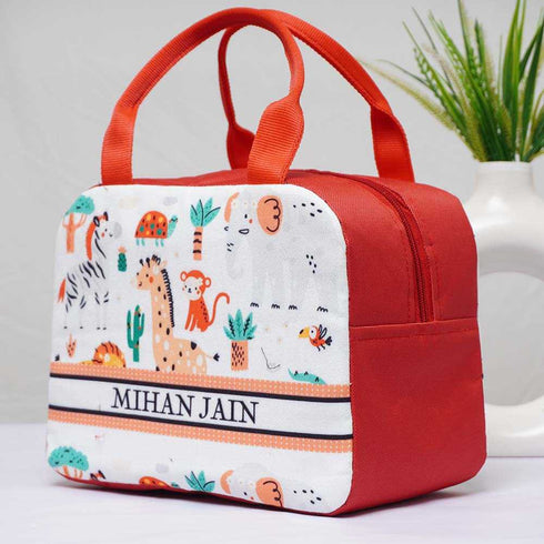 Personalised Animals Printed Kids Lunch Bag With Handle